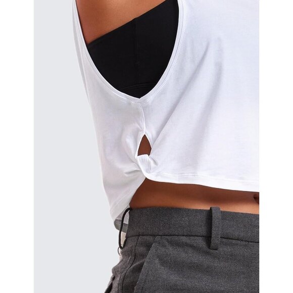 Pima Cotton Cropped Workout Tank Tops Womens Sleeveless Yoga Gym Top - Picture 6 of 7